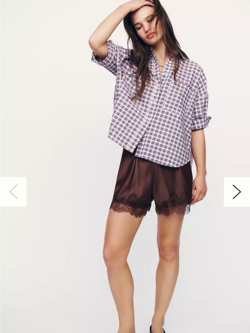 Anthropologie Brown Satin Lace-Trim Shorts